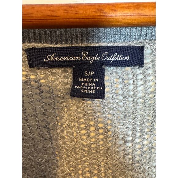 American Eagle 2010s Light Gray Crochet Knit Gray Henley Sweater Dress Small - Picture 8 of 10